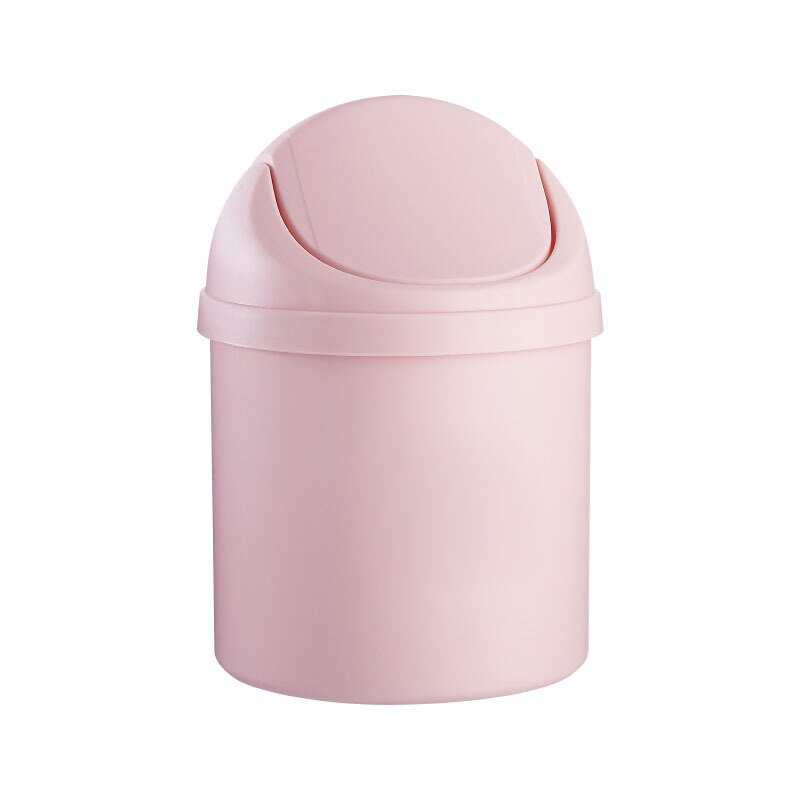 Kawaii Pink Strawberry Flower Waste Bin Desktop Portable Plastic Mini Shake Cover Garbage Basket Sakura Home Bedroom Trash Can: Pink