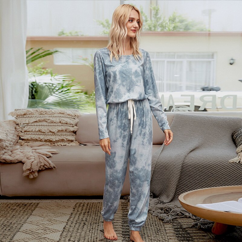 Vrouwen Pyjama Tie Dye Lounge Wear Loungewear Vrouwen Pyjama Set Slaap Set Lounge Set Lange Mouw Nachtkleding Een-stuk