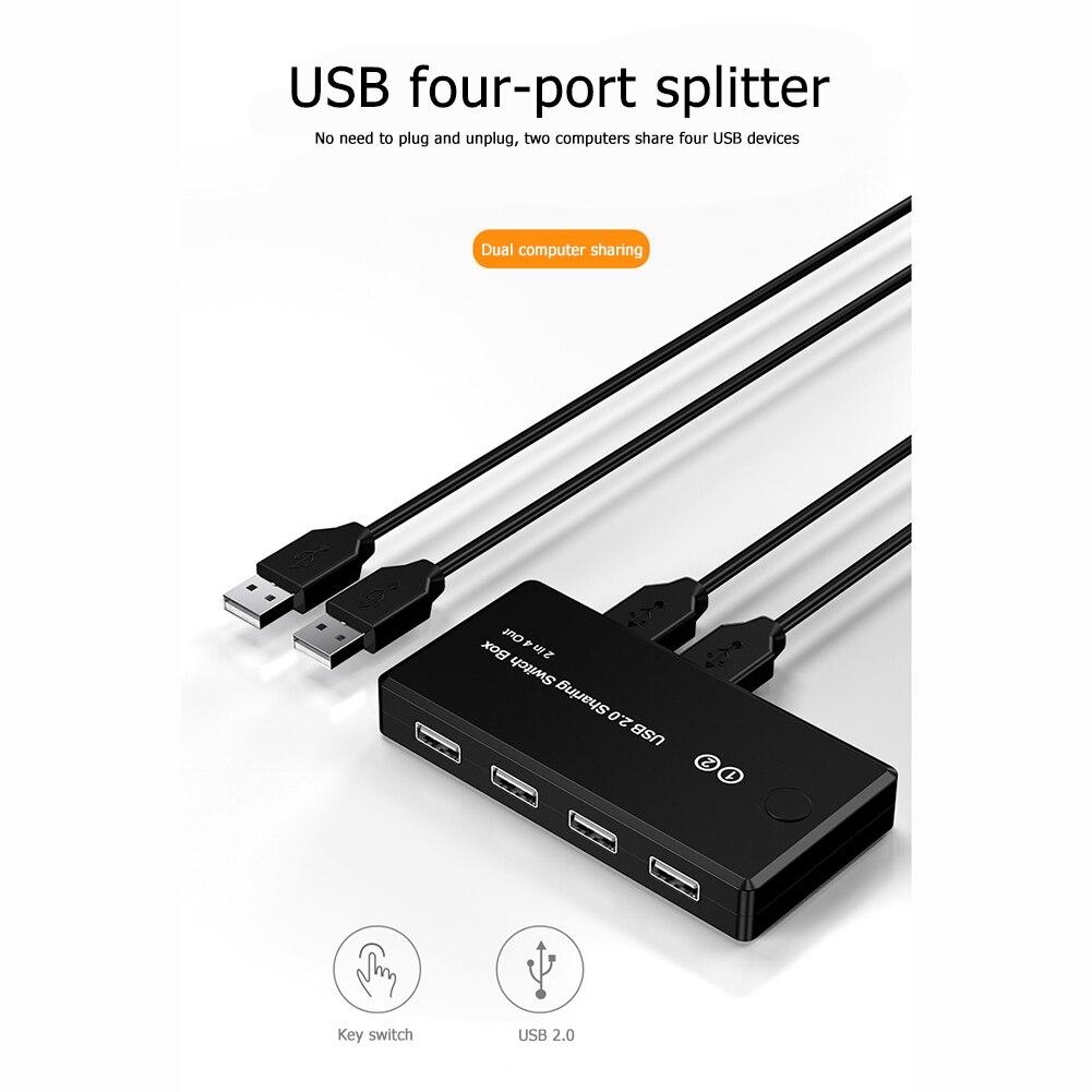 USB KVM Switch 2 in 4 out USB 2.0 Peripheral Sharing Switch VGA Switcher Splitter Box 2 PCs Sharing 4 Devices USB Switch