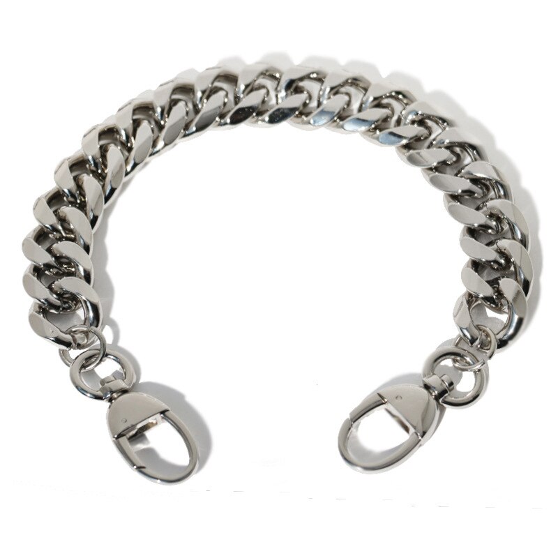 19mm gruby pasek torby na rękę wymiana mentalna torba uchwyt krótki pasek do torby na ramię pasek torby łańcuch aluminiowy saszetka do paska DIY uchwyty akcesoria: Srebrny / 20cm