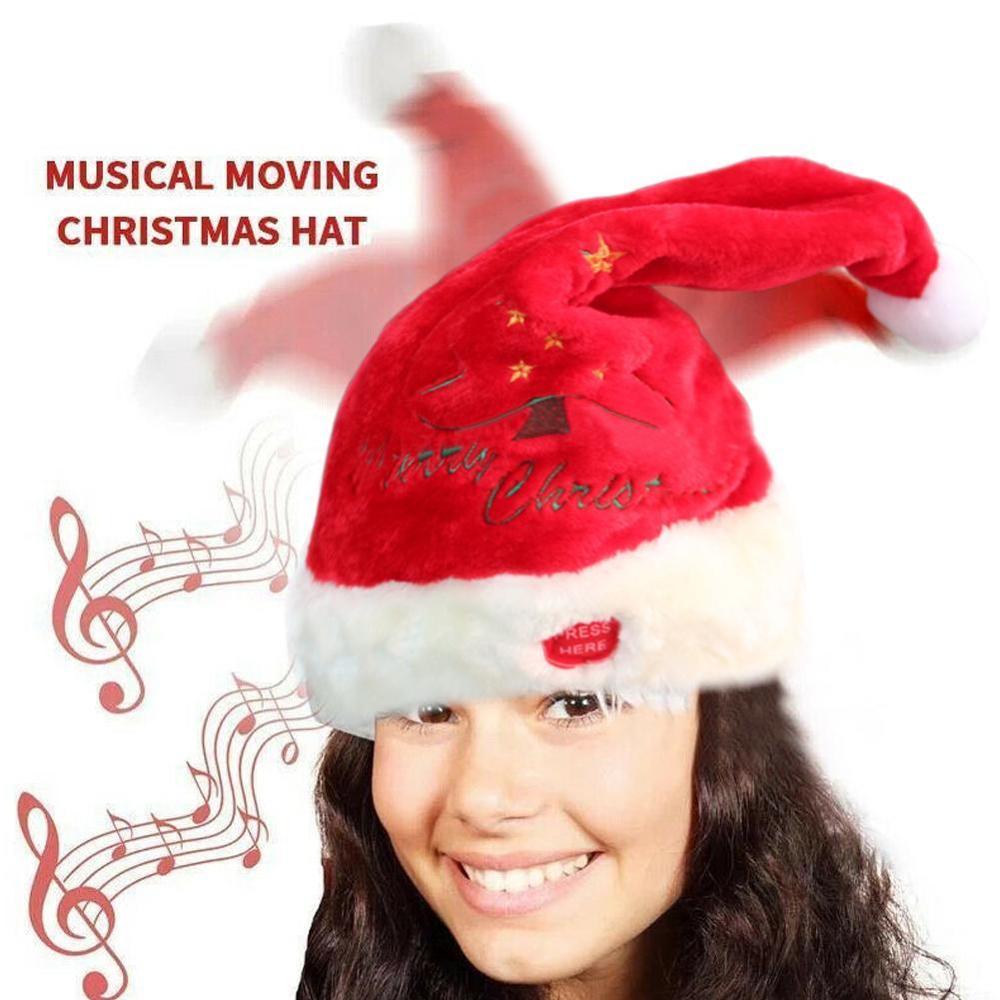 Elektrische Kerst Hoed Rood Fluwelen Muziek Swing Cap Kerstdag Partij Decoratie Kerst Cadeau