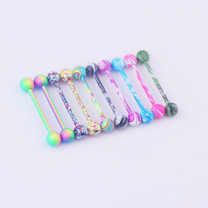 Mélanger 10 pièces revêtement multicolore en acier inoxydable Barbell langue Piercing bijoux Piercing industriel anneau de mamelon