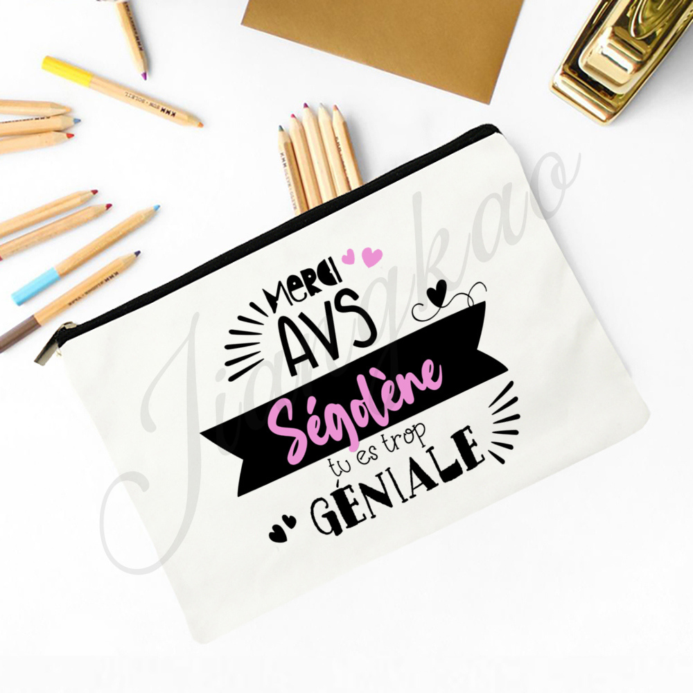 Franse bedrukte make-uptas Reizen Neceser Reistoilettas Organisator Schoolpotloodzakken Afstudeercadeau voor Maitresse Atsem Aesh Avs: GRIJS
