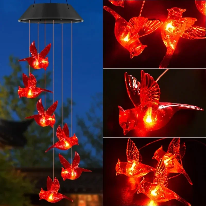 Solar betriebene Kolibri Wind Glockenspiel Party Farbwechsel Pendel leuchte, Outdoor wasserdichte Veranda Innenhof dekorative Licht: MULTI