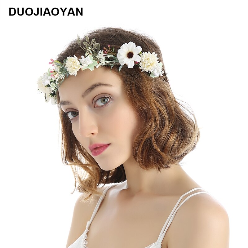 DUOJIAOYAN Color Flower Crown Tiara bridal Hair Wreath Women Fabric Artificial Flower Headband Wedding Hair Accessories