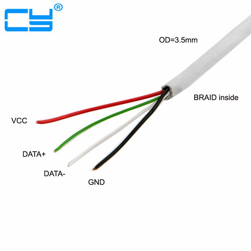 USB 2.0 Type A Male to 4 Wires Open Cable With Braid Shield for DIY OEM White 0.3m 0.5m 0.7m