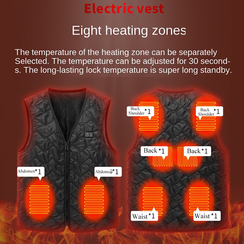 V-neck Smart USB Heater Vest Man Women Outdoor Electric Heated Body Warmer Coat Jacket Thermal Chaleco Winter Heating Vest 5XL