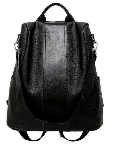 Female Anti-theft Backpack Classic PU Leather Solid Color Backpack Canta Shoulder Bag Black Brown: Black