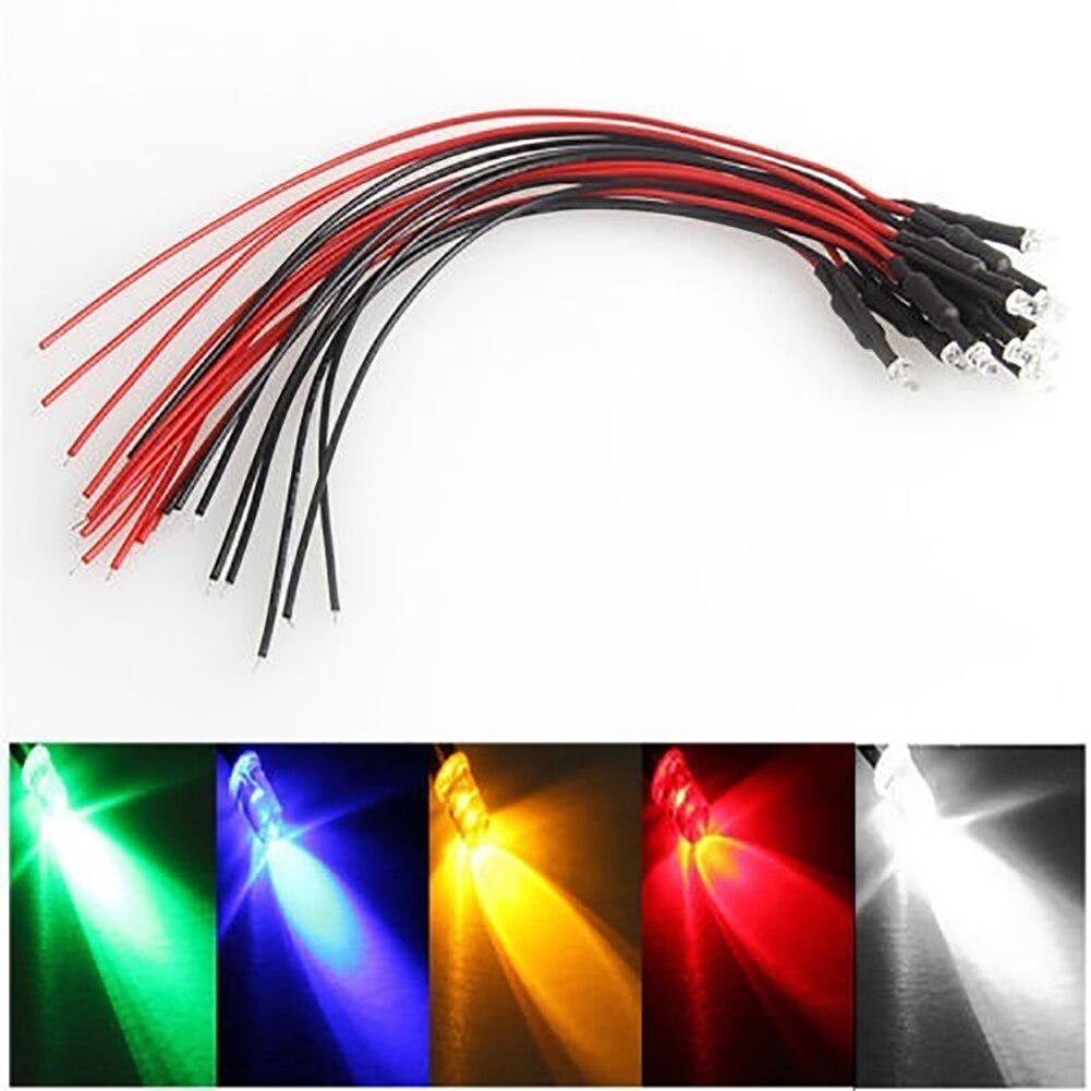 10Pcs 20cm 3mm/5mm LED Lamp Cable Bulb Pre-wired DC Emitting Diode Light Red/Green/Blue/RGB 5V 12V Voltage Lamp Cable
