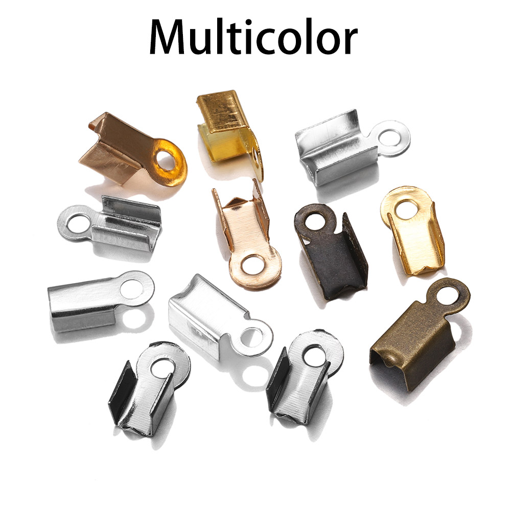 Fermoirs à crique, embouts de cordon, ruban de ficelle, pointe de Clip en cuir, connecteurs de perles à sertir pliables pour la fabrication de bijoux, fournitures de travaux manuels, 200 pièces/lot: M / MULTI