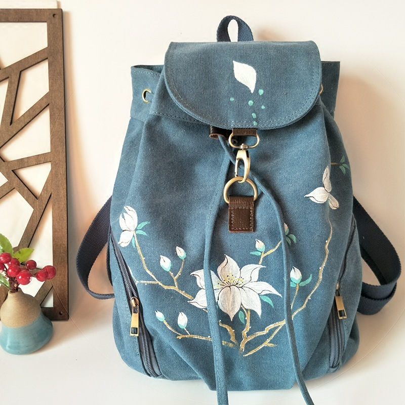 Mochila de lona feminina, mochila escolar casual para mulheres, com flores, bolsa de grande capacidade, para laptop