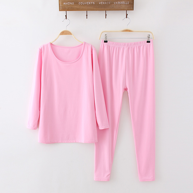 Plus Größe Pyjamas Frauen 200 Kg Herbst Und Winter Bodenbildung Shirt Leggings Plus Samt Dick Stretch Thermische Unterwäsche Set: Rosa / 6XL