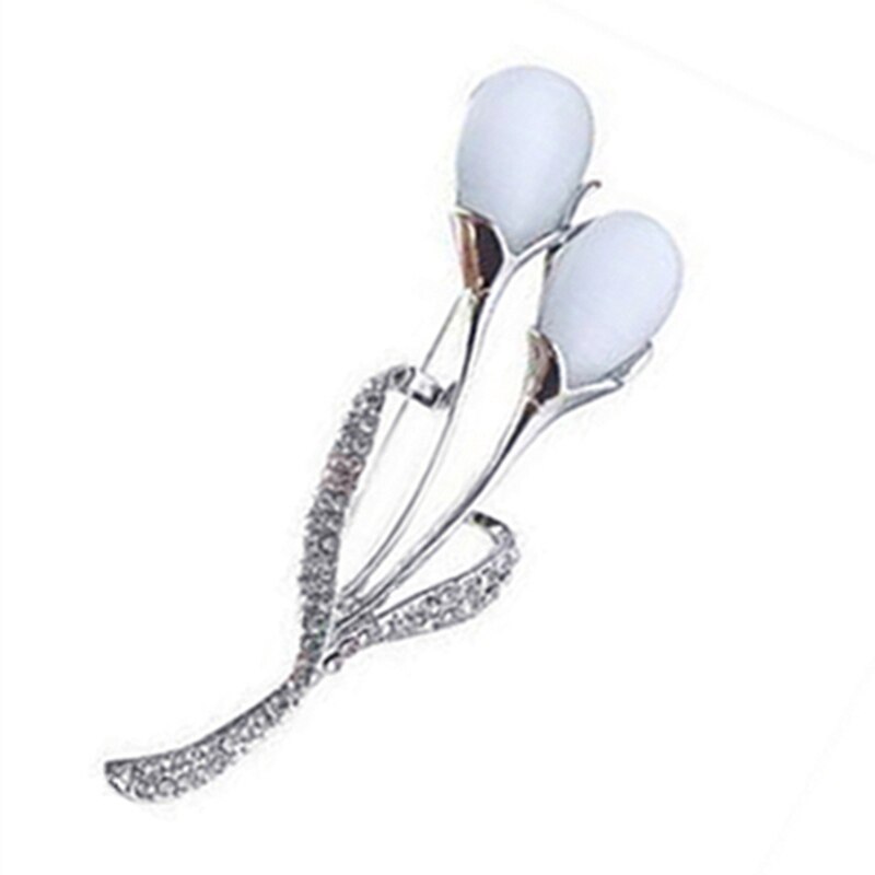 Broche de cristal de , broches elegantes de Bauhinia, Pin de solapa, broches de diamantes de imitación, ramillete, joyería de boda para mujer: Silver Tulip