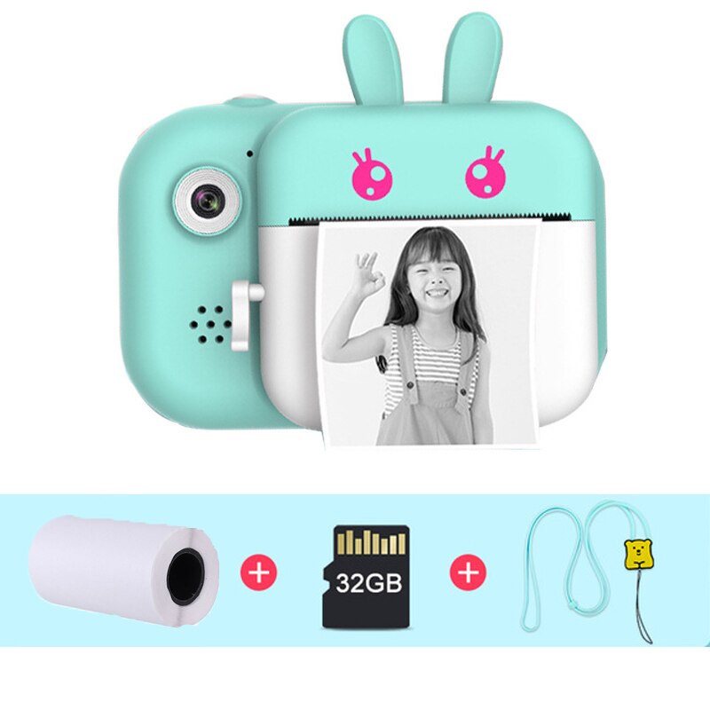 Kids Camera 1080P Digital Camera For Children Print Camera 24MP Cartoon Photo Video Camera One-Click Selfie Camera for Boy Girls: Blue-32G card