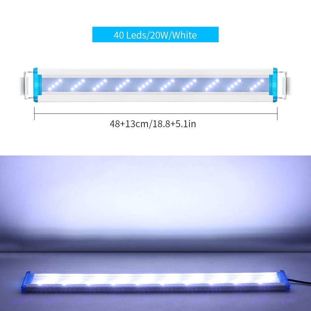 Éclairage led Super mince pour Aquarium 18-75CM, lampe Extensible et étanche à Clip pour Aquarium 90-260V: 48cm White