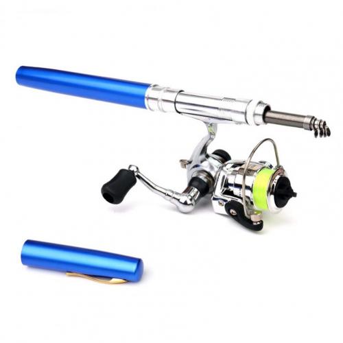 1,6 m Stift bilden Teleskop Mini Angelrute Stange mit Metall Spinnen Spule Rad: Blau