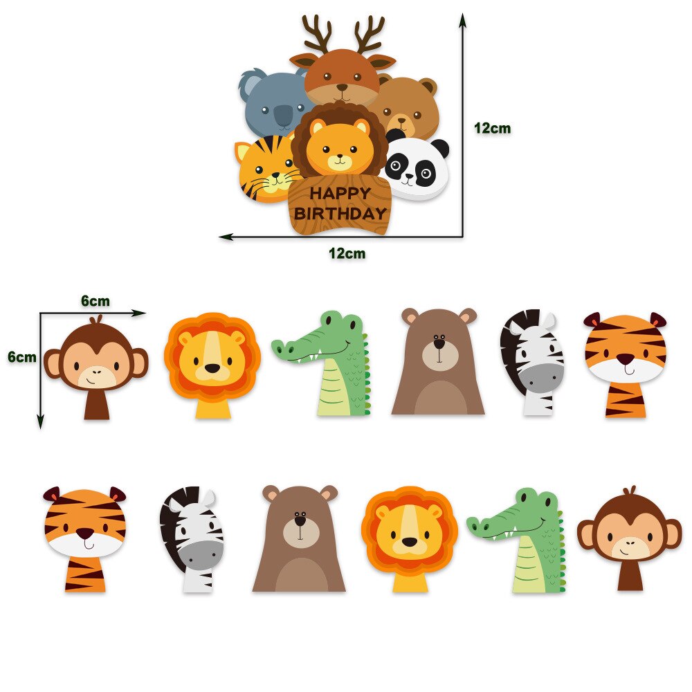 Jungle Safari Cupcake Topper Happy Birthday Banner Animal Cake Flags For Birthday Party Decorations Kids Boy Favors Supplies