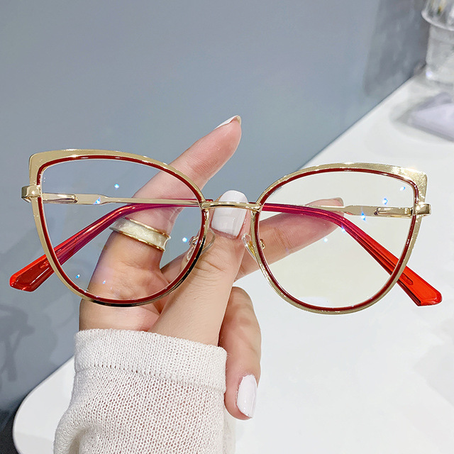 Gafas Retro con forma de ojo de gato para hombre y mujer, lentes ópticas de Metal, montura triangular a la , antiluz azul: Rosa