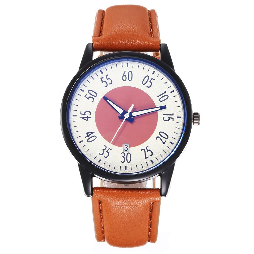 Leather Band Watches Men Arabic Numerals Dial Quartz Analog Wristwatch Widely Used in Street Photo Accessories: Light Brown