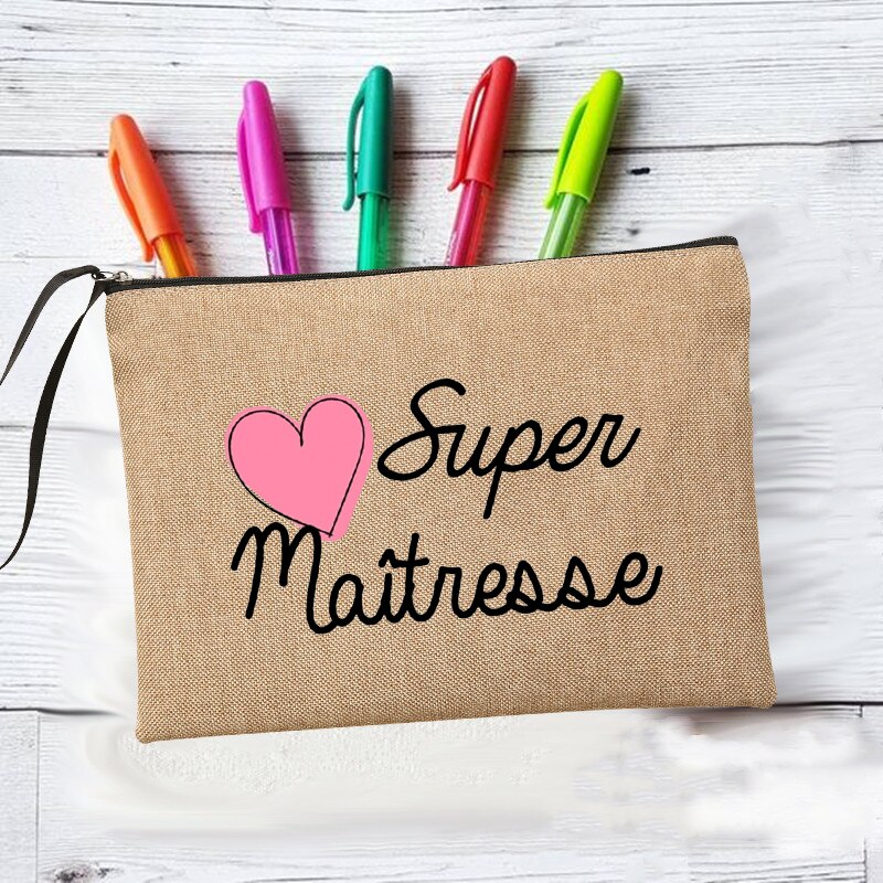 Merci Super Maîtresse machen-hoch Taschen Lehrer der Lagerung Beutel Reise Toiletten Organizer Reißverschluss Kosmetik Taschen für Maîtresse: Q06842-A012BR-S