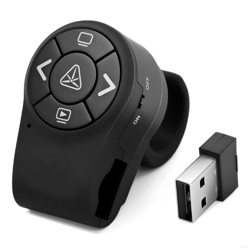 B03F 2.4GHz RF Wireless Presenter Finger Ring Presentation Remote for Powerpoint PPT Slide Presentation Clicker Rechargeable