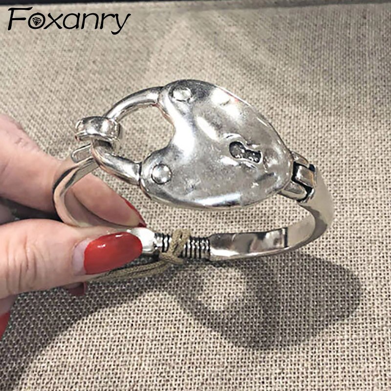 Foxanry-pulsera con sello 925, brazalete con cierre , geométrico, hecho a mano, Vintage, Punk, hip hop, joyería para ,