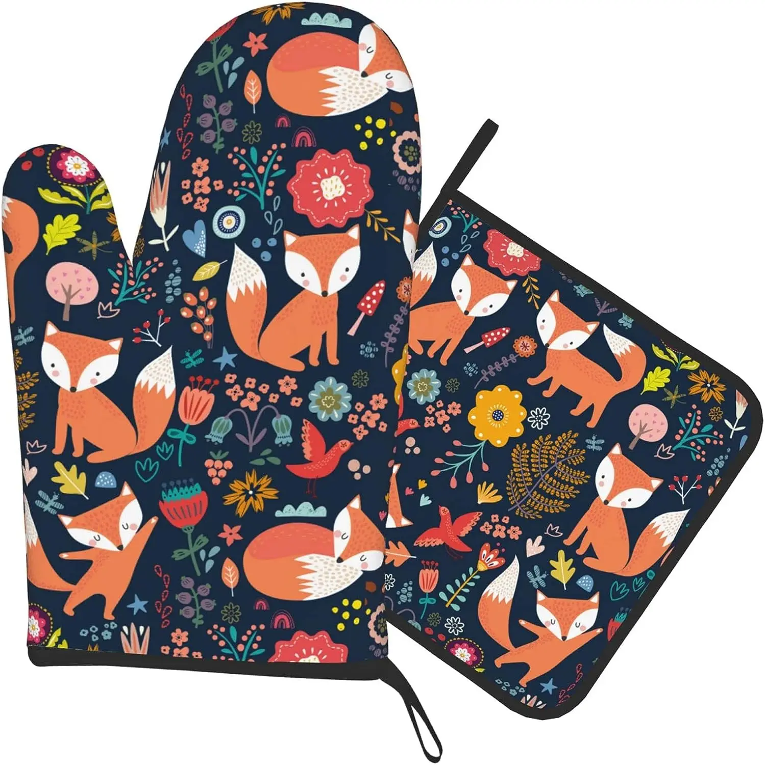 Fuchs ofenhandschuhe und topflappen-sets,  of 2 hitzebeständige, rutschfeste ofenhandschuhe und topflappen zum kochen, backen, grillen und bbq: Default Title