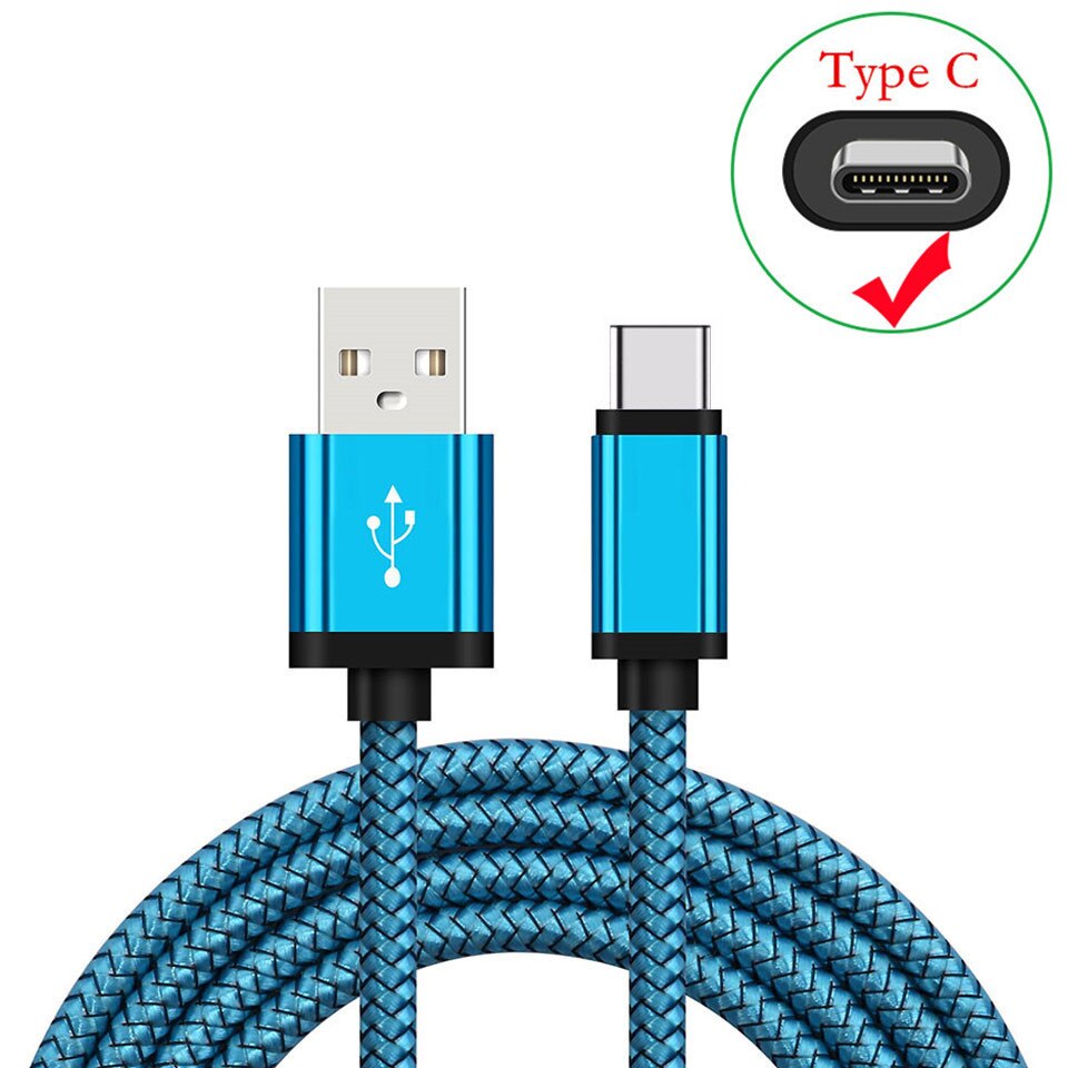 Honor 30 20s QC 3,0 USB de carga rápida adaptador de tipo C Cable cargador para Samsung Galaxy S9 S10 A51 A21s Nota 20 10 9 Bluboo S8 Plus: 1M Blue Cable