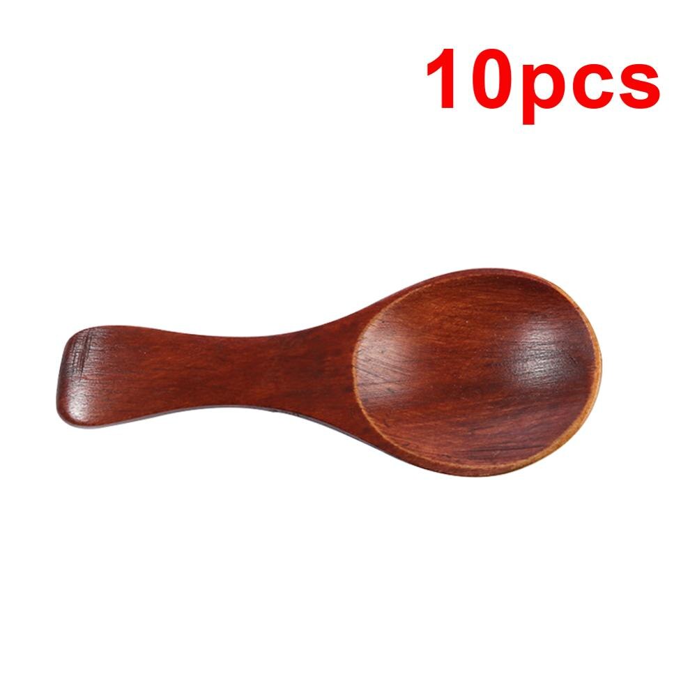 10 stk lille træske til børn rissuppe skeer mini sukker krydderi ske sund service køkkenredskaber til hjemmet: Mørkebrun