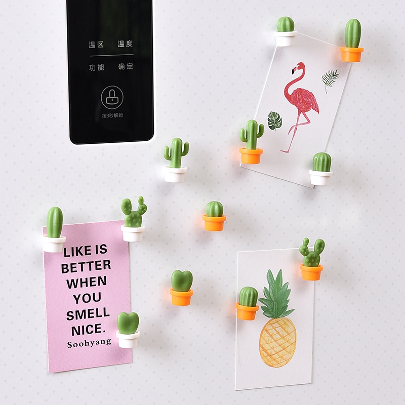 6pcs Cute Succulent Plant Message Board And Reminder For Kitchen Refrigerator Magnet Button Cactus Decoration Accessories