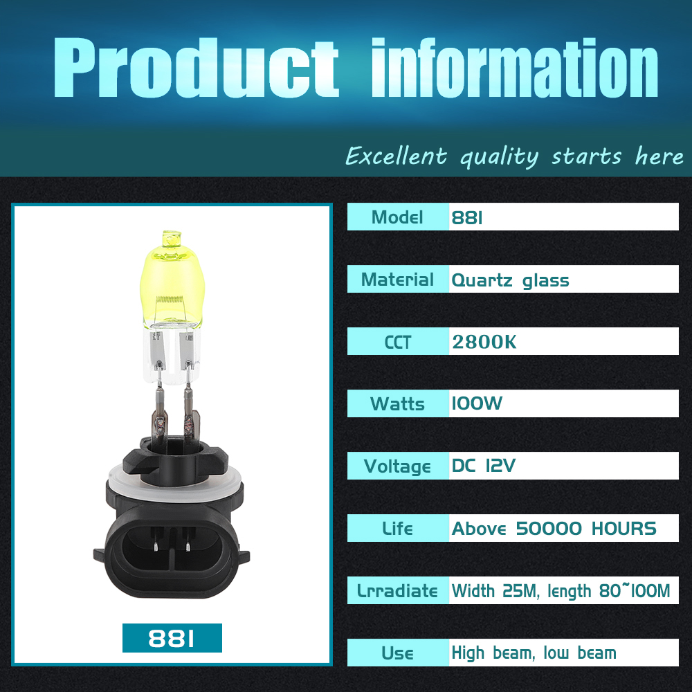 2 uds 3000LM 100W bombilla halógena para coche lámpara HOD 2800K luz amarilla faro delantero H1/H3/H4/H7/880/881/9005/9006: RGB