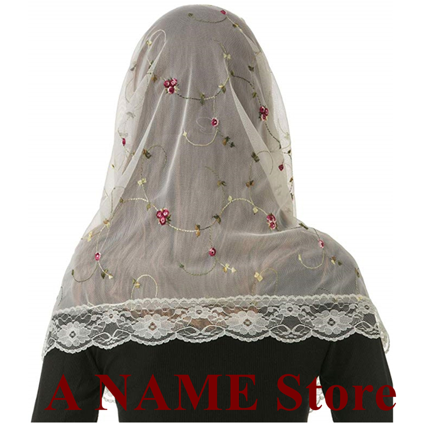 Mantilla – Voile gothique pour église, couvre-chef Rond, pour chapelle de masse latine, Voile noir, dentelle florale brodée