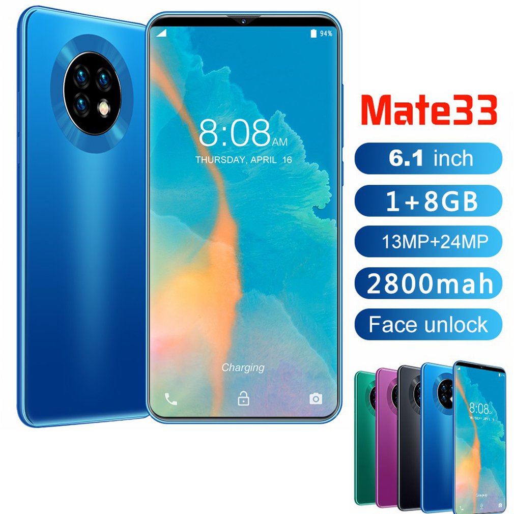 Mate33 6.1 Inches Full Screen 1+8Gb Mobile Phone Smart Phone Face Recognition Technology Smart Phone