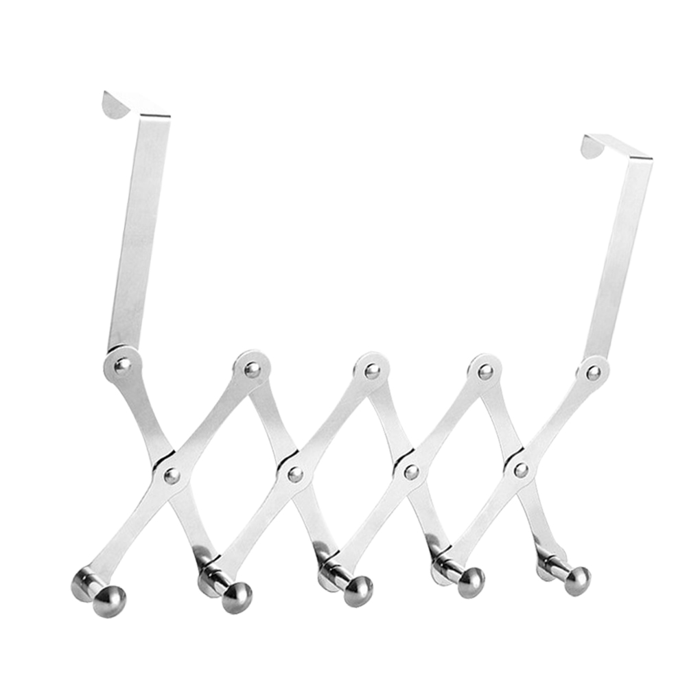 Deur Opknoping Haak Punch Gratis Deur Hanger Hoeden Tassen Houder Tie Sjaal Sleutel Haak Verstelbare Muurhanger Kledingrek Handdoek plank: Silver-52cm