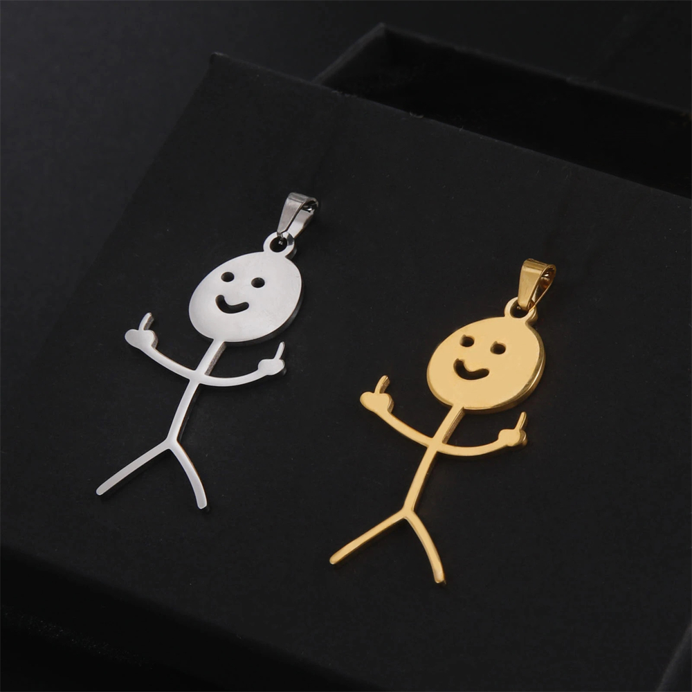 5pcs Funny Middle Finger Stickman Charms For Jewelry Making Stainless Steel Pendants Necklace Keychain Diy Accessories