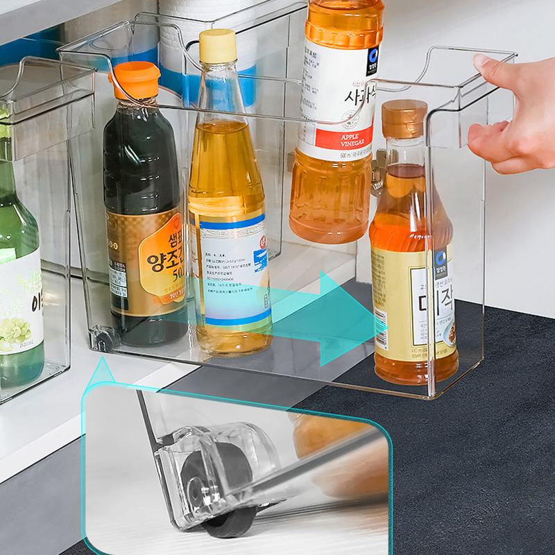 Cabinet Storage Rack Box Basket With Pulley Wheel Kitchen Sink Refrigerator Organizer Fruits Vegetables Pots Lid Containers