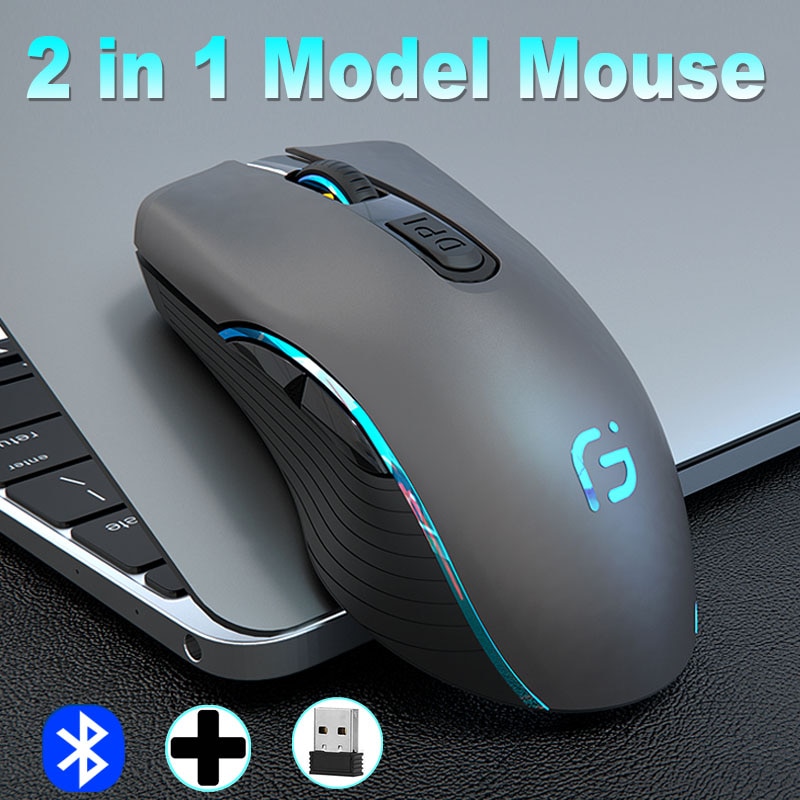 Wireless High Gaming Mouse bluetooth 2400 DPI ESports RGB Lighting Recharge Dual Mode Mouse 2.4G Mice for Macbook ASUS DELL HP