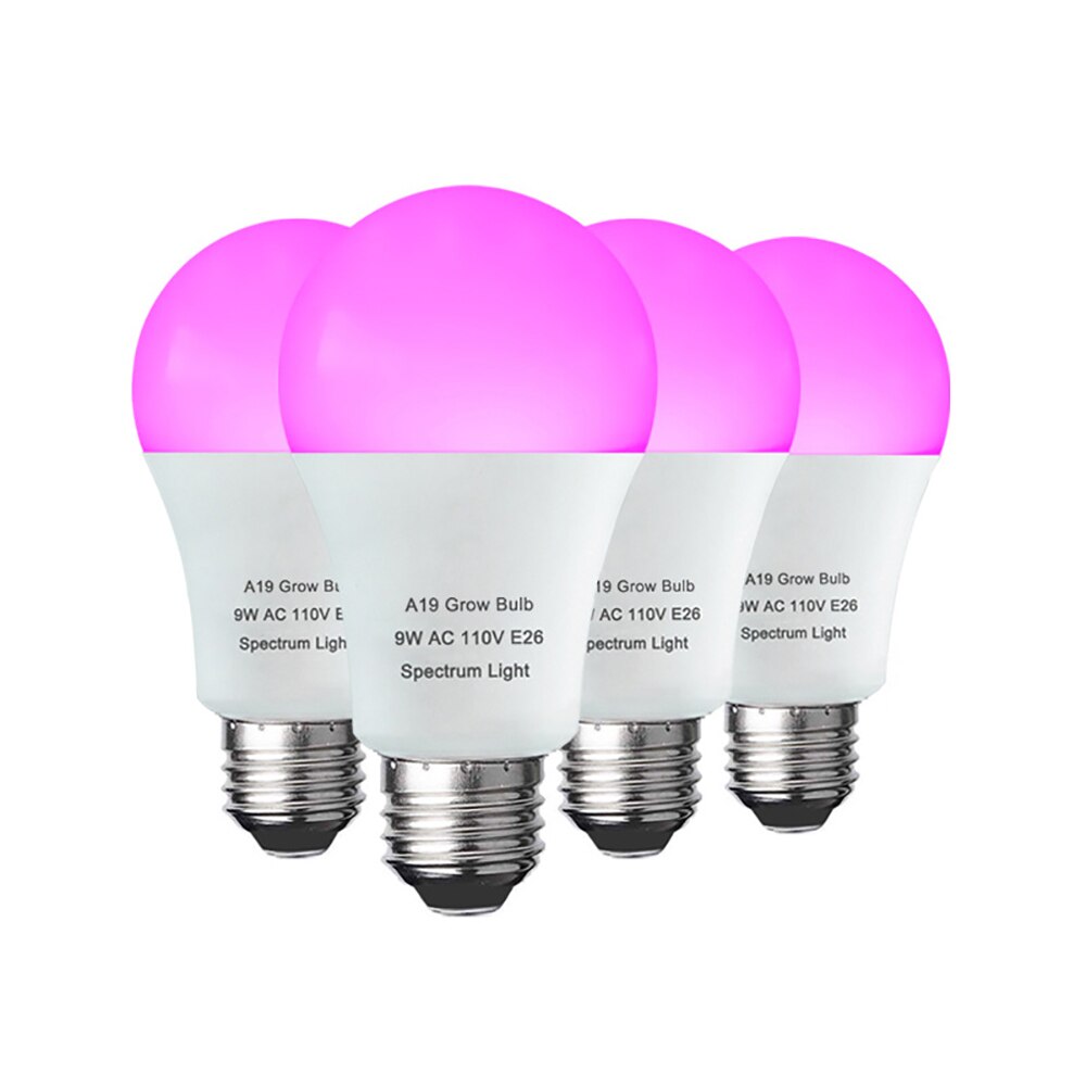 Growing Lamp Bulbs Full Spectrum Light E26 9W 110V Purple Yellow Fruit and Vegetable Nursery Potted Plant Globe Fill: 4 Pack Purple