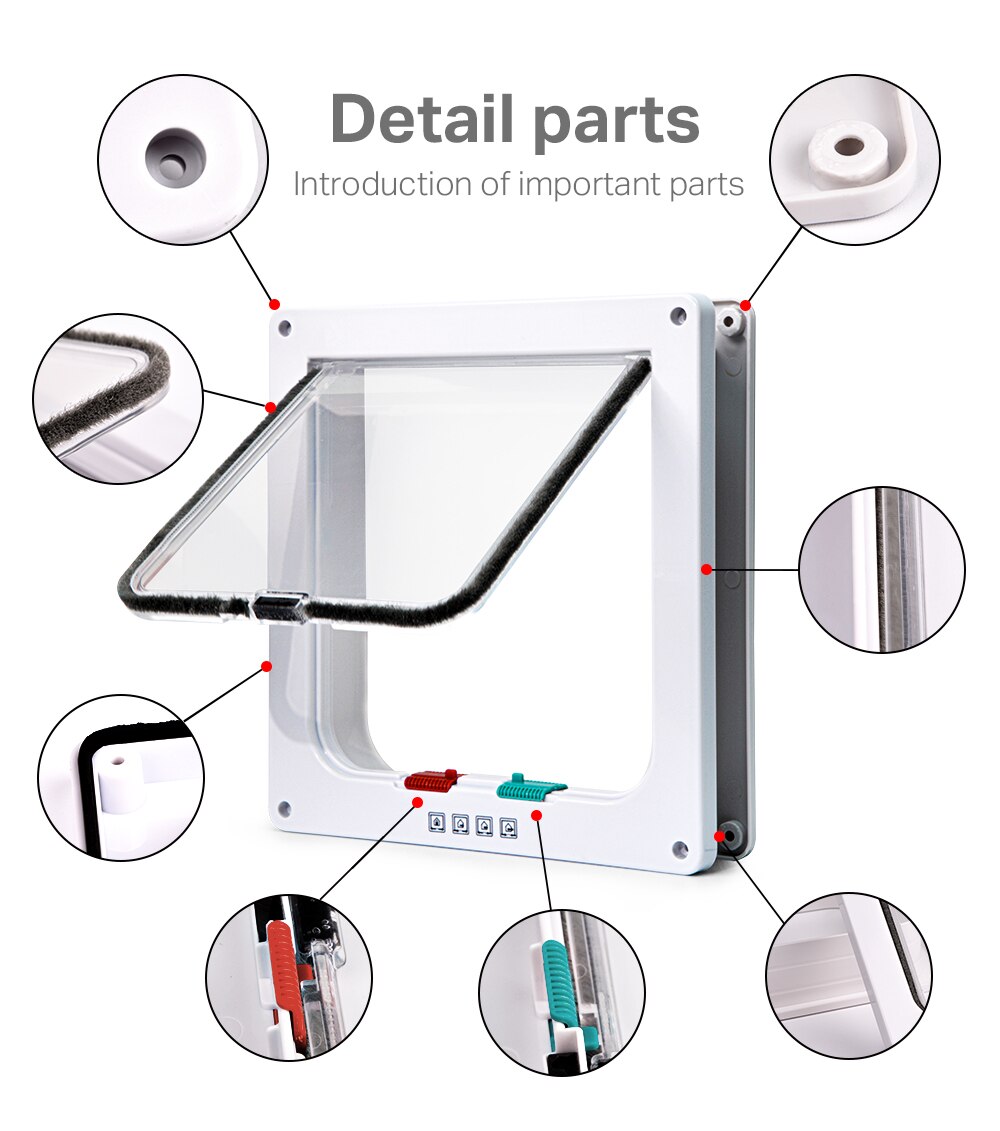 Puerta inteligente para mascotas, cierre de seguridad de 4 vías, plástico ABS, con solapa, interruptor controlable de dirección, para perros y gatos