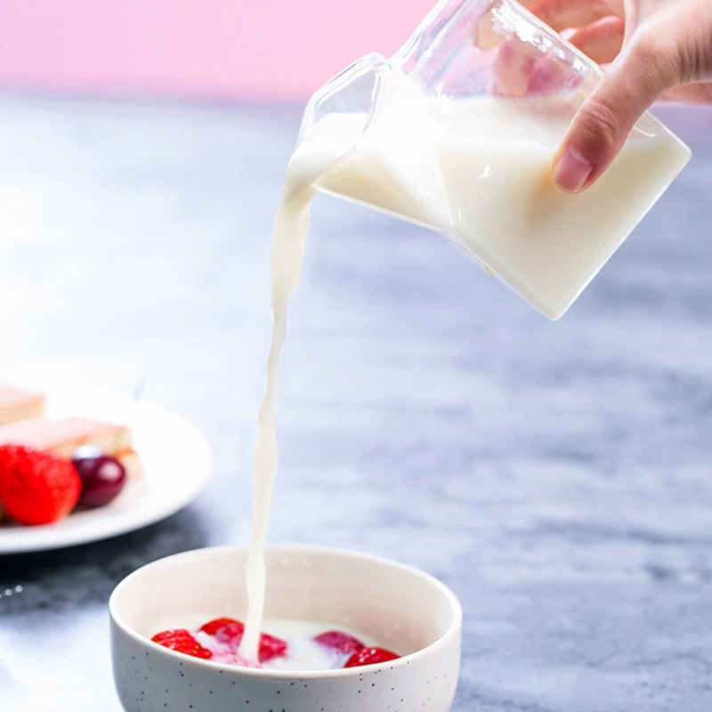 1 Piece 300ML Half Pint Milk Carton Style Mini Creamer Jug Glass Milk Mug
