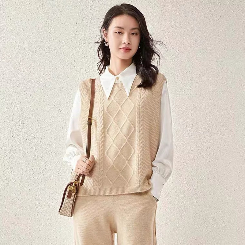 100%  merino ren uld strikket vest efterårs- og vinterjakke løs hvid sweater ærmeløs varm jakke dmr 176