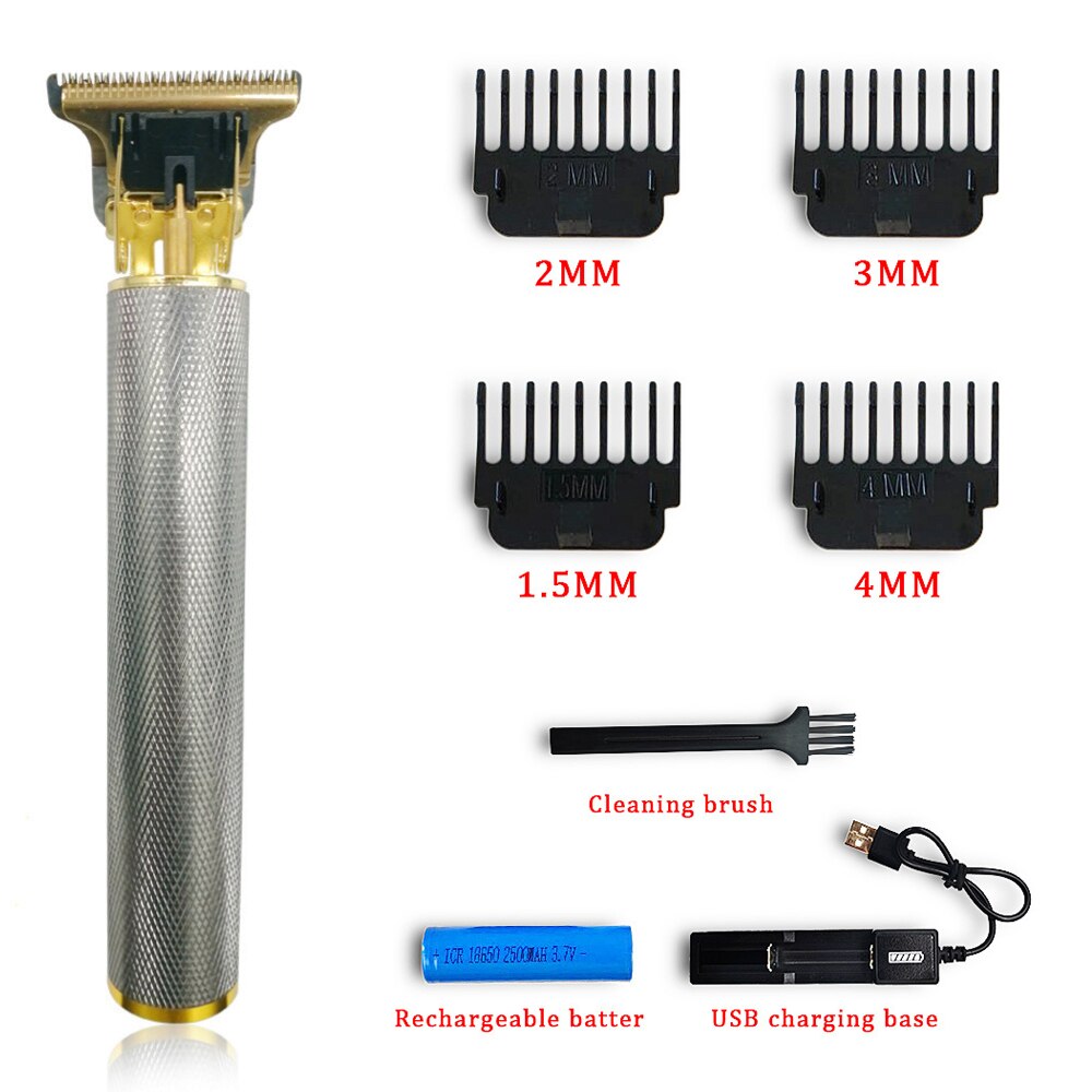 USB Rechargeable Ceramic Hair Trimmer Barber Hair Clipper Machine Hair Cutting Beard Trimmer 0.0mm Bald Haircut Men Styling Tool: Silver BatteryCharge