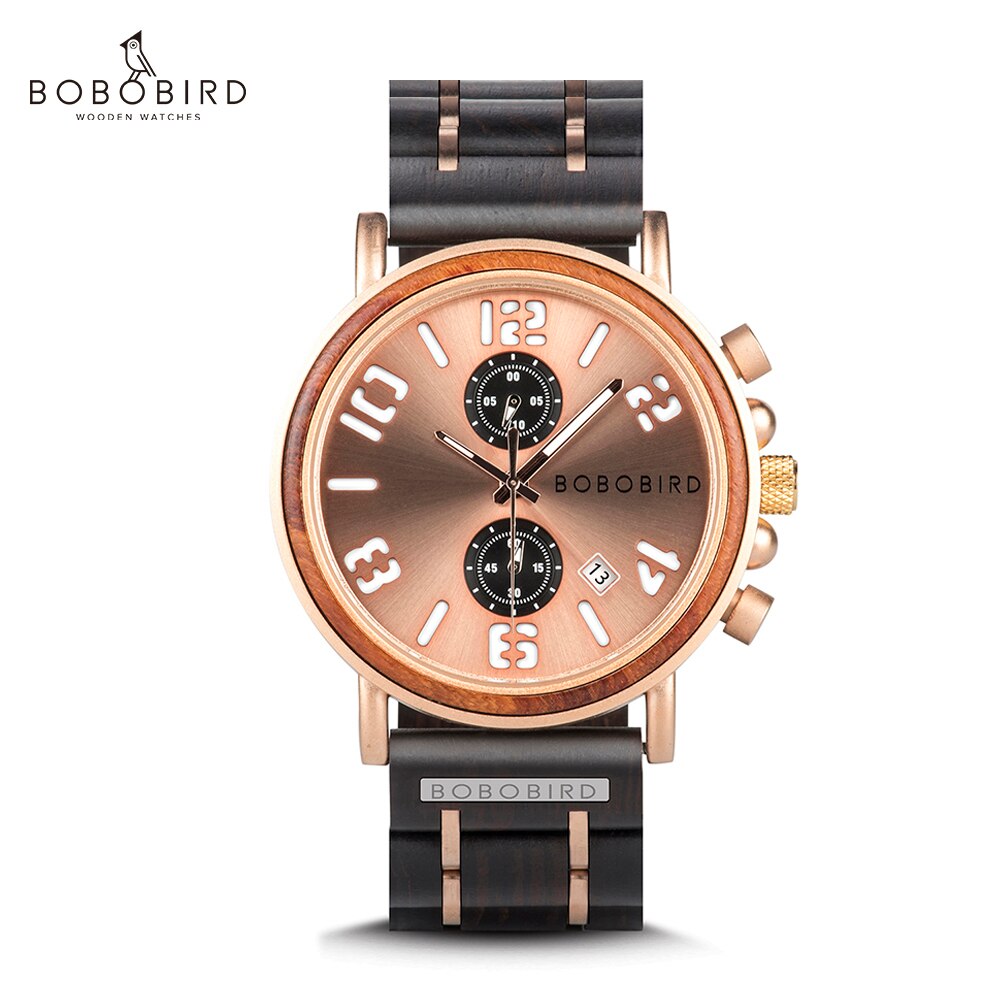 Bobo Bird-relojes de madera de lujo para hombre, reloj masculino, reloj de pulsera de cuarzo con cronógrafo con indicadores luminosos: GS026-3