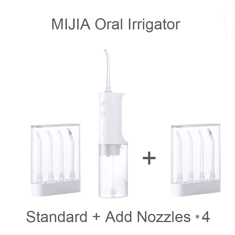 XIAOMI MIJIA Irrigateur Oral pour Dents Flosser Irrigateur Dentaire Portable bucal Nettoyeur De Dent À Ultrasons waterpulse dent: Add 4 Nozzles
