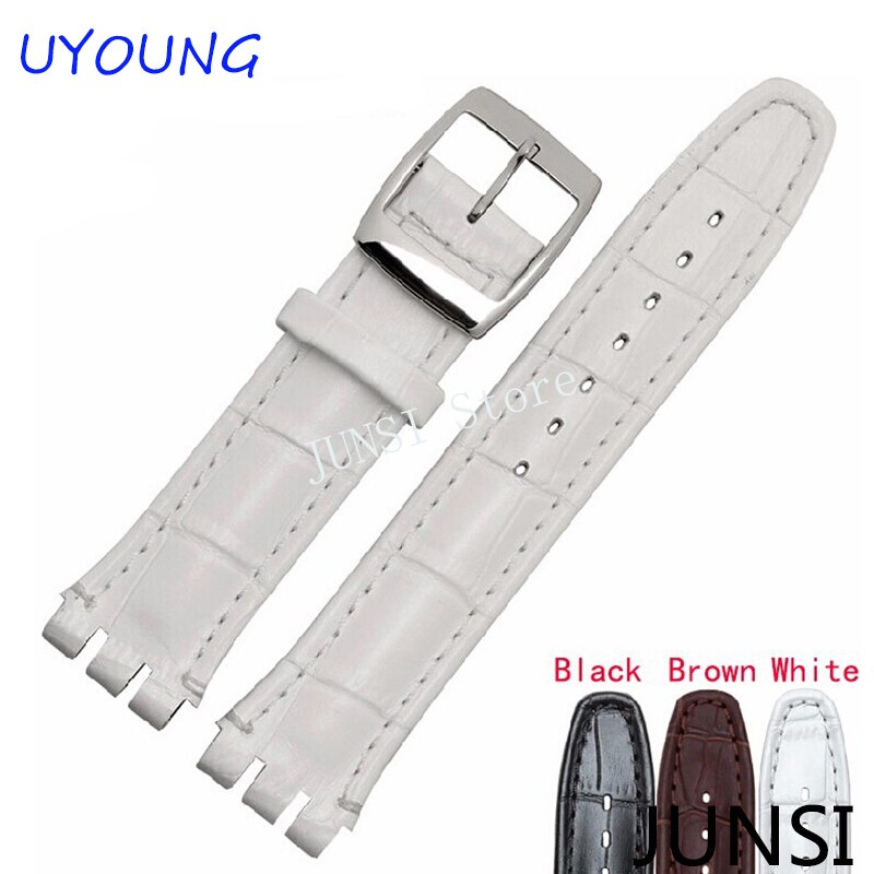 Bracelet de montre en cuir véritable étanche, noir marron, 17mm, 19mm, pour montre Swatch Alligator