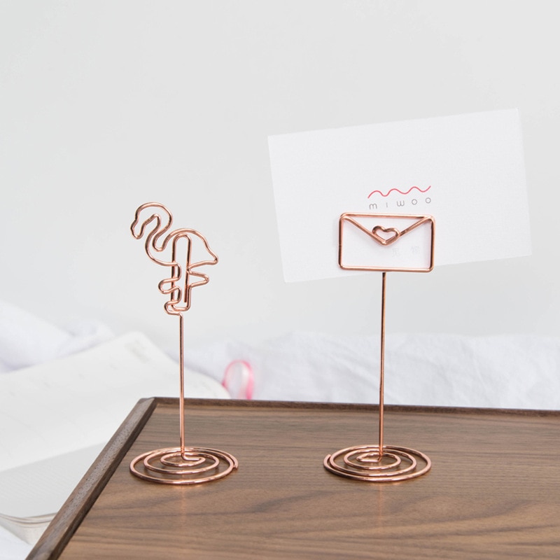 Clips con forma de dibujos animados para mensaje, Bloc de notas de hoja de tortuga, flamenco, carpeta de marcos de foto metálicos, soporte de tarjeta de escritorio para negocios en casa