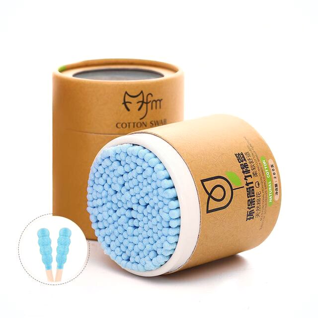 200pcs/Box Double Head Cotton Swab Bamboo Sticks Cotton Swab Disposable Natural Wooden Ear Swab Makeup Buds Nose Ears Cleaning: blue
