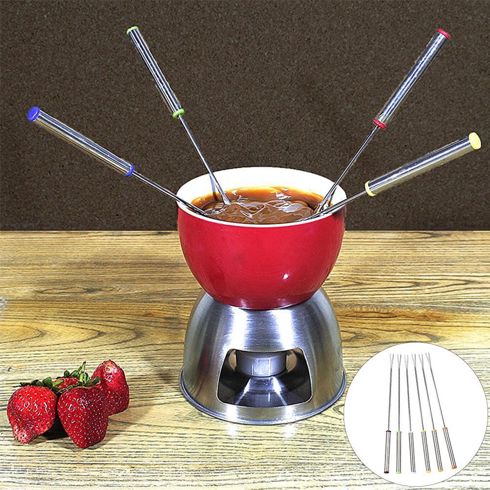 6 Stks/set Rvs Chocolade Vork Pot Vorken Kaas Fruit Dessert Vork Fondue Melting Spies Voor Keuken Servies Tool