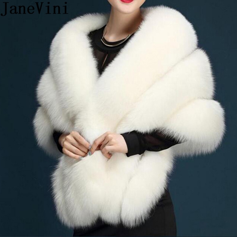 Janevini 145*40cm kvinder imiteret pels bolero vinter bryllup wraps brudekåber sort hvid sjal stjal kappe bolero hochzeit