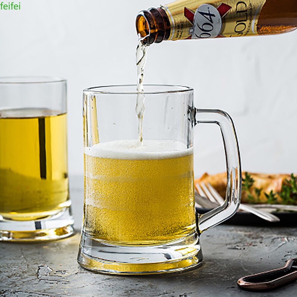 German Style Beer Mugs Pub Steins Transparent Wine Glasses Juice Cup 400/500/650ml 3 Kinds of Capacity Cups , Set of 2